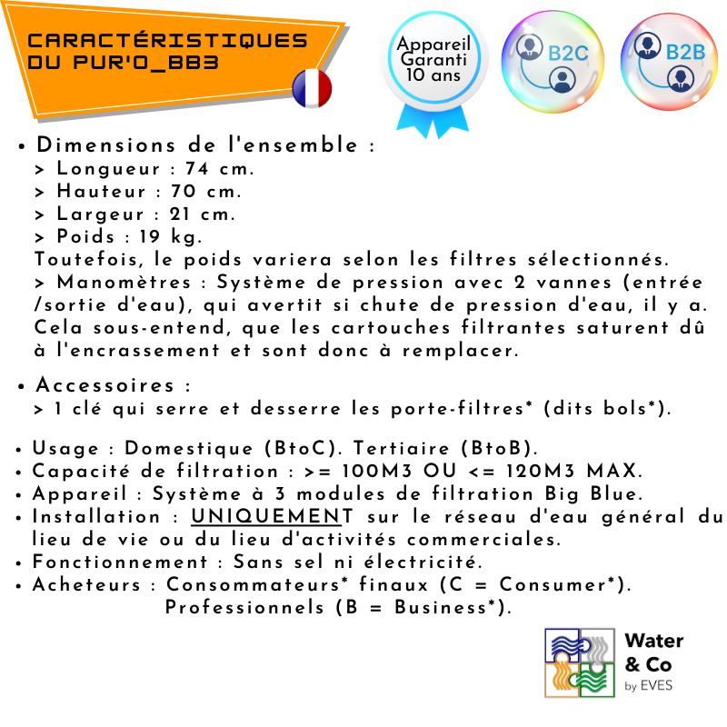 PUR&#39;O_BB3 DÉBIT 150M3 TRIPLE PORTE-FILTRE BIG BLUE VTE BTOC BTOB