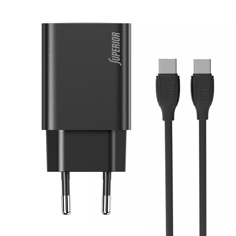 Kućni punjač Superior  Super Fast PD 25W 3A Type C na Type C crni