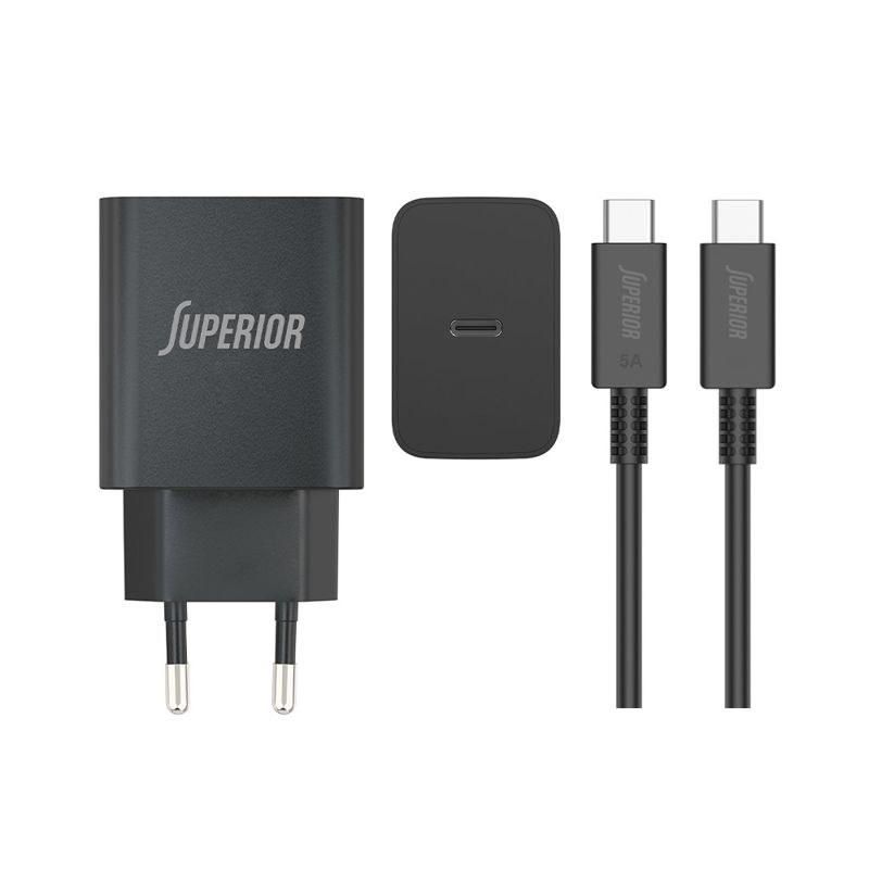 Kućni punjač Superior  Super Fast PD 45W 5A Type C na Type C crni