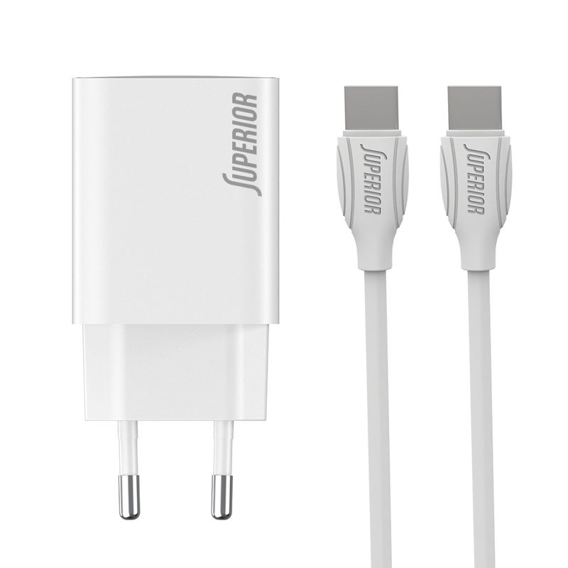 Kućni punjač Superior  Super Fast PD 25W 3A Type C na Type C beli