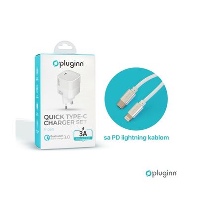 Kućni punjač Pluginn 20W sa PD iPhone lightning kablom beli
