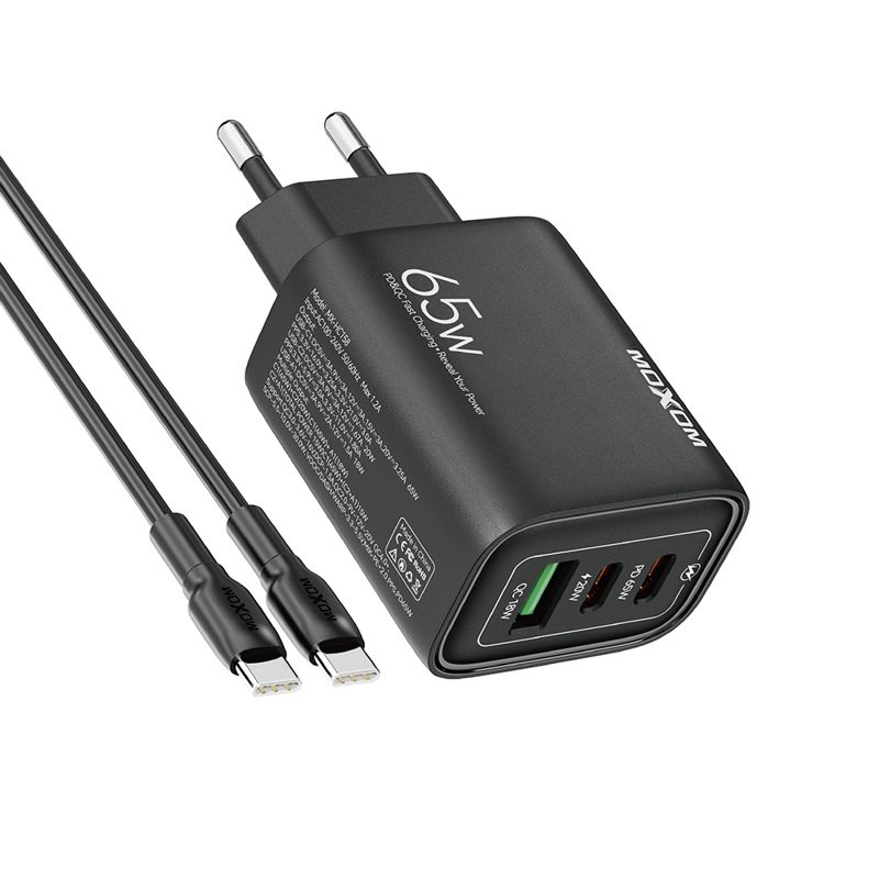 Kućni punjač Moxom  QC3.0 65W Type-C na Type-C crni