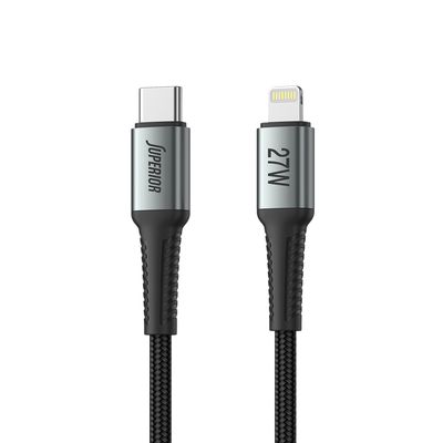 USB-C data kabl Superior 27W 3A Type-C na Lightning 2m crni