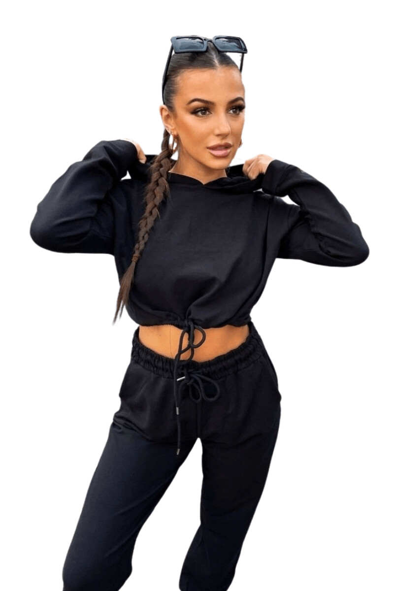 Black cropped hoodie lounge wear and 