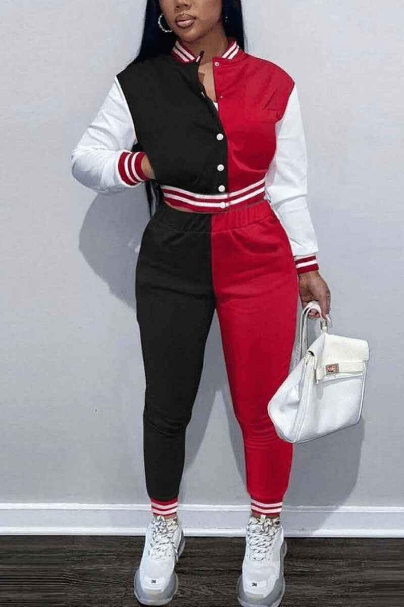 Contrast color button outfit jacket and 