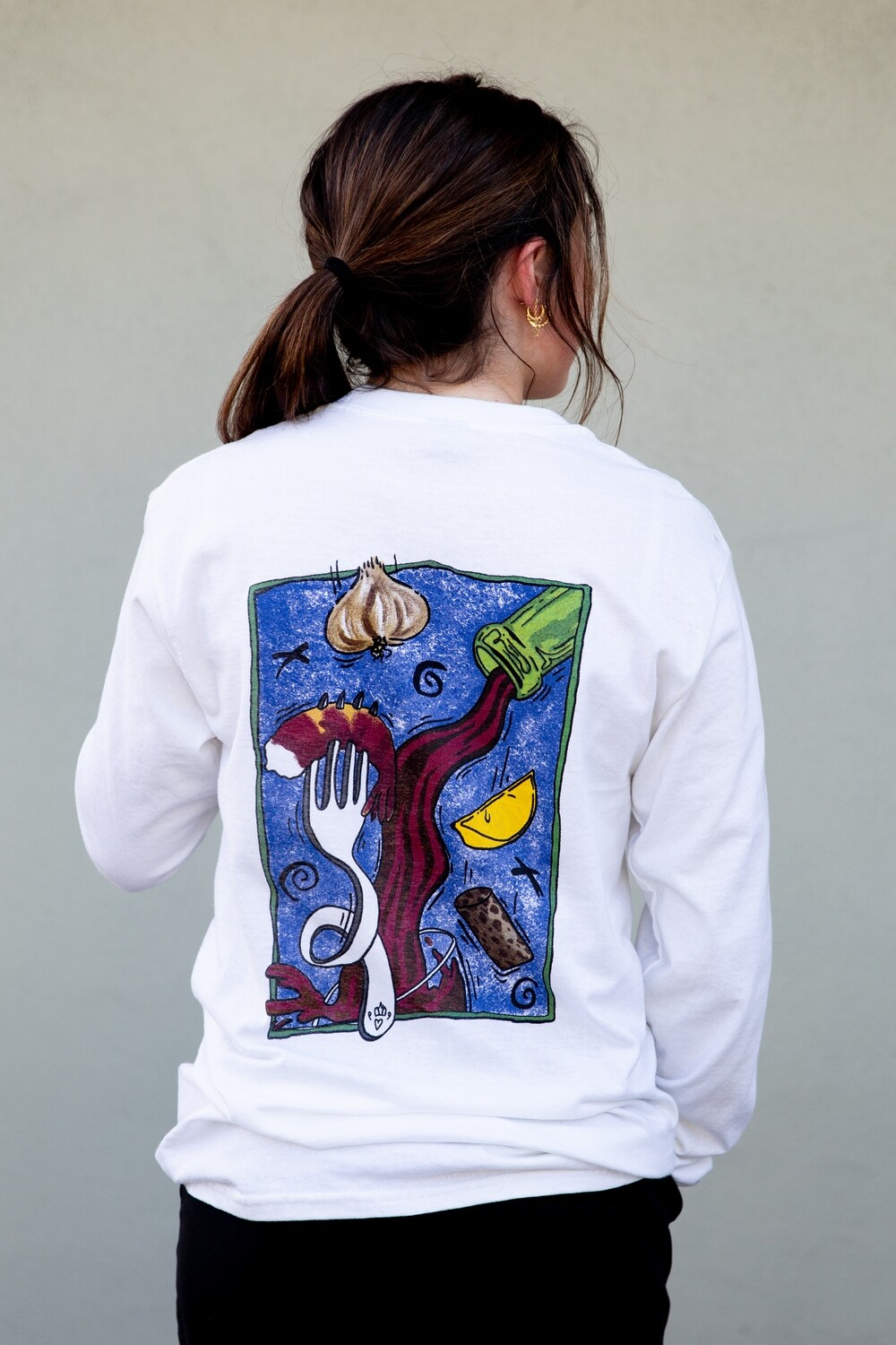 Graphic Long Sleeve T-shirt | White, Size: Medium