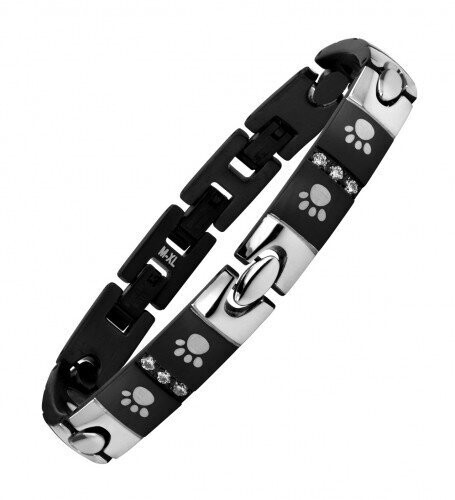 4in1 Armband Pfote schwarz silber mit Zirkonia Größe: ca. 18/19,5/21cm  (M-XL)