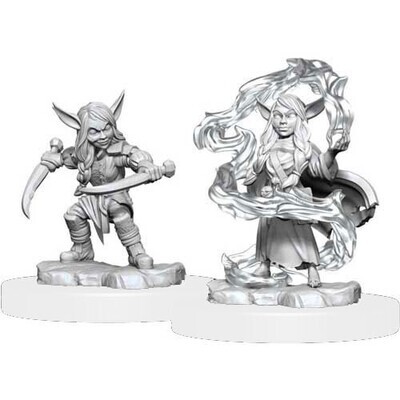 Critical Role Unpainted Miniatures: Goblin Sorceror and Rogue Female