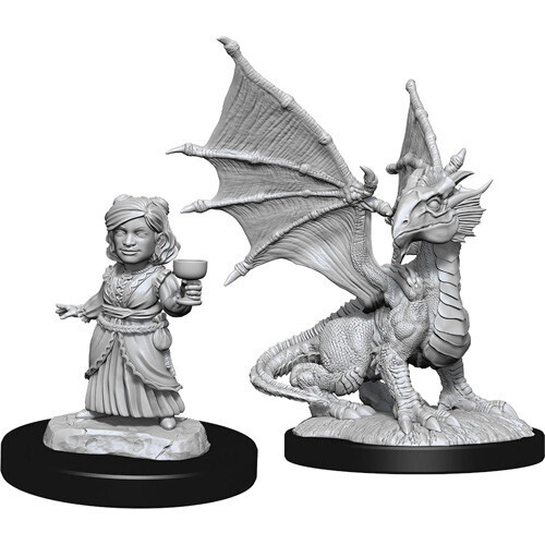 Dungeons &amp; Dragons Nolzur`s Marvelous Unpainted Miniatures: Silver Dragon Wyrmling &amp; Female Halfling