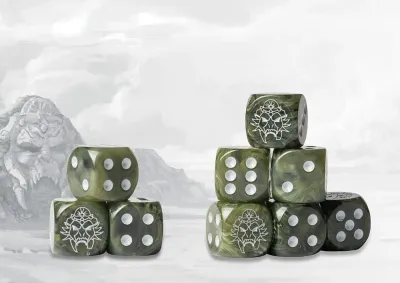 W’adrhŭn Logo on Green Marbled Dice with White Pips- 24 per pack