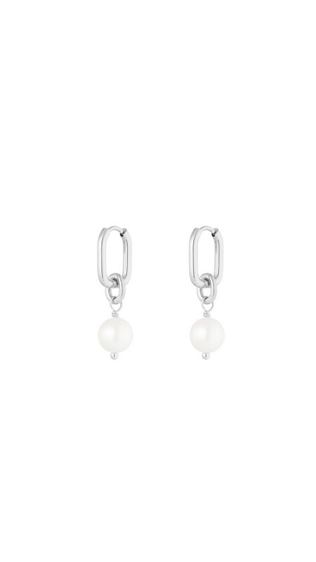 Pearl Oval Hoop Silver