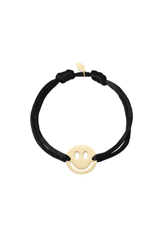 Satijnen armband smiley black