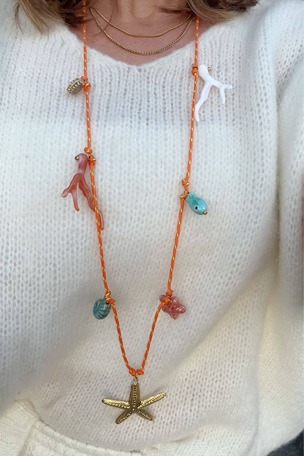 Long seastar Necklace + charms