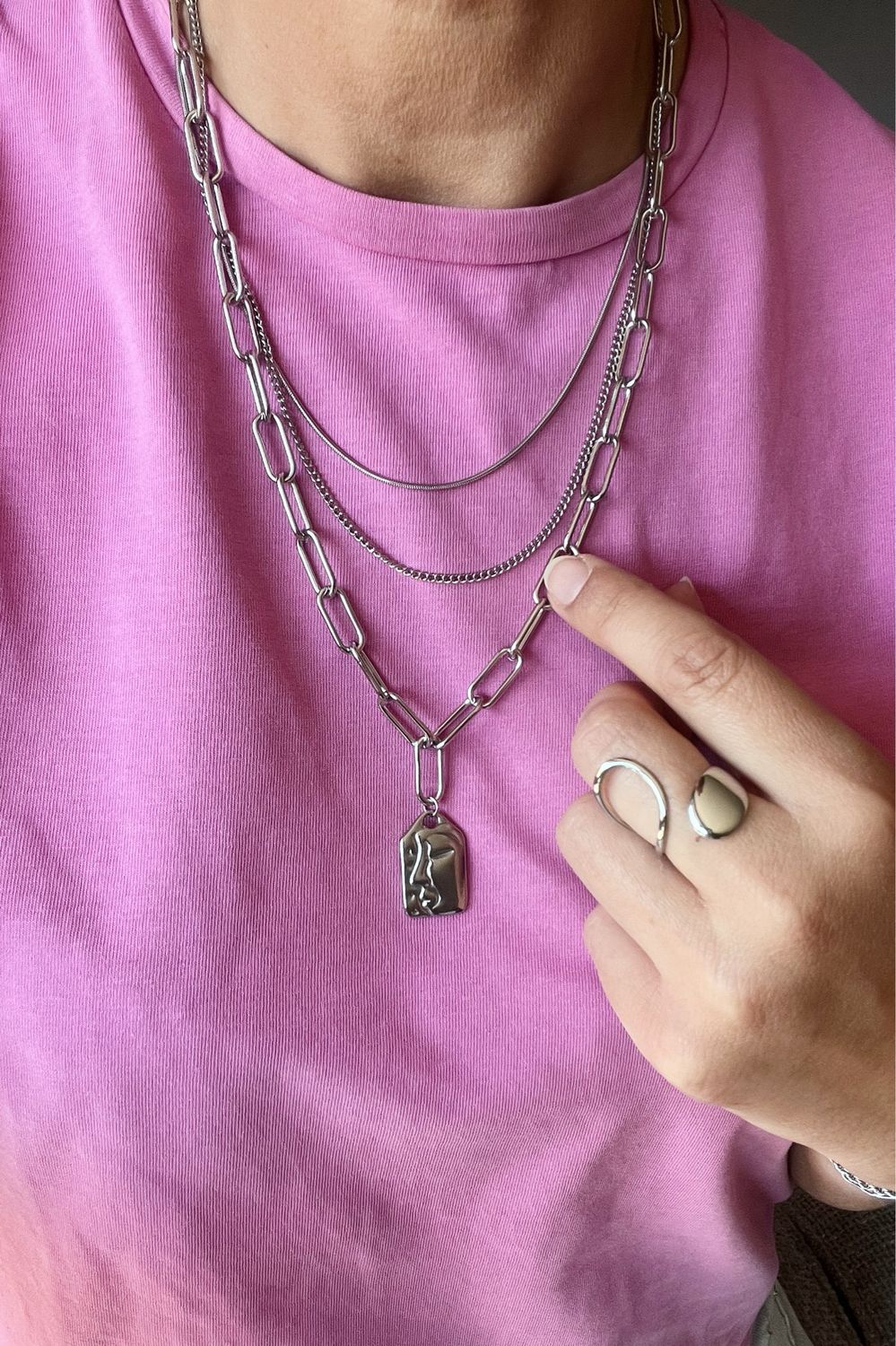 Face Necklace Silver 50 cm