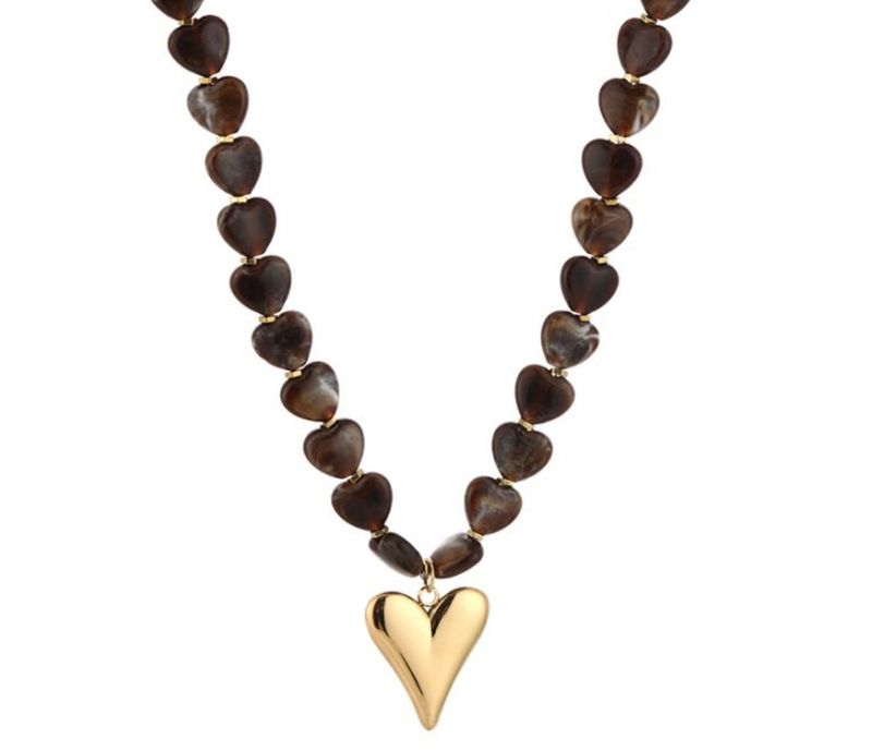 Heart Necklace Brown Heart Necklace Brown