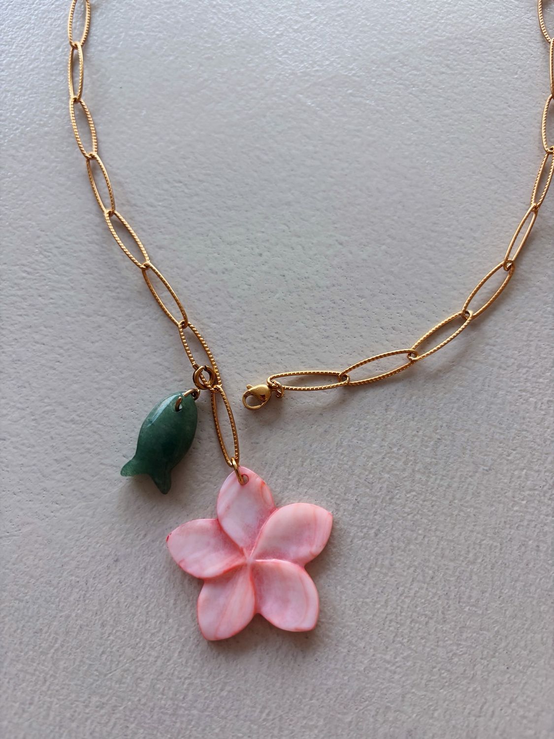Pink Flower Fish Necklace