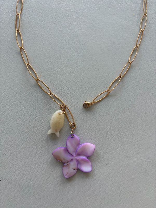 Purple flower Fish Necklace