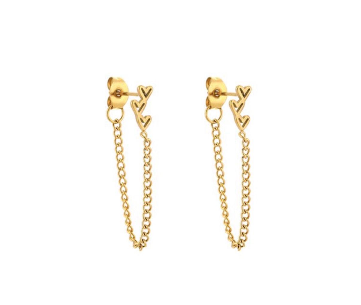 Triple heart chain Earrings