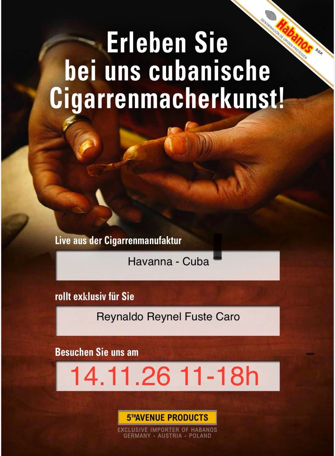 Zigarrenroller aus Kuba am 14.11.26 Walk-In Event von 11-18Uhr Kostenfrei, keine Anmeldung nötig ! Zigarrenroller aus Kuba am 14.11.26 Walk-In Event von 11-18Uhr Kostenfrei, keine Anmeldung nötig !