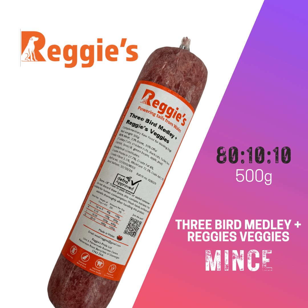 Three Bird Medley with Reggies Veggies (500g) - Reggies Raw