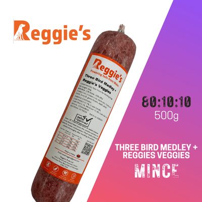 Three Bird Medley with Reggies Veggies (500g) - Reggies Raw