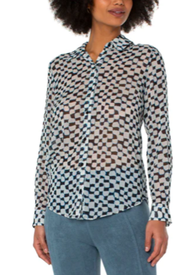 Button Up Woven Blouse Painted Cks