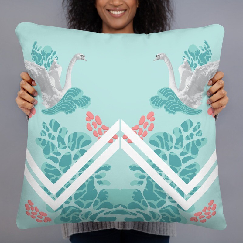 Basic Pillow-Blue Swans
