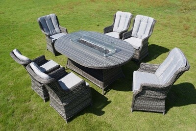 Lauderdale6 SEATER OVAL FIRE PIT DINING SET - DARK GREY