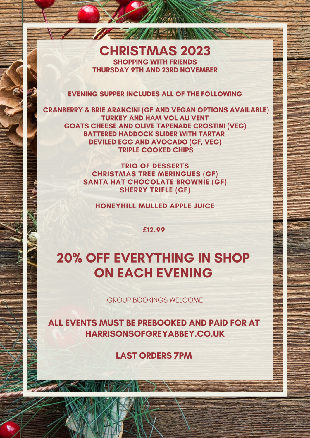 Shopping with friends
Thurs 23rd November (SOLD OUT)