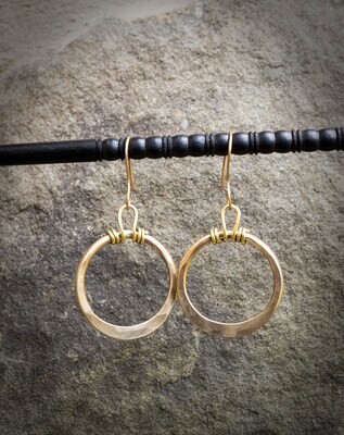 Brass Hoop Earrings, Hammered Gold Hoops