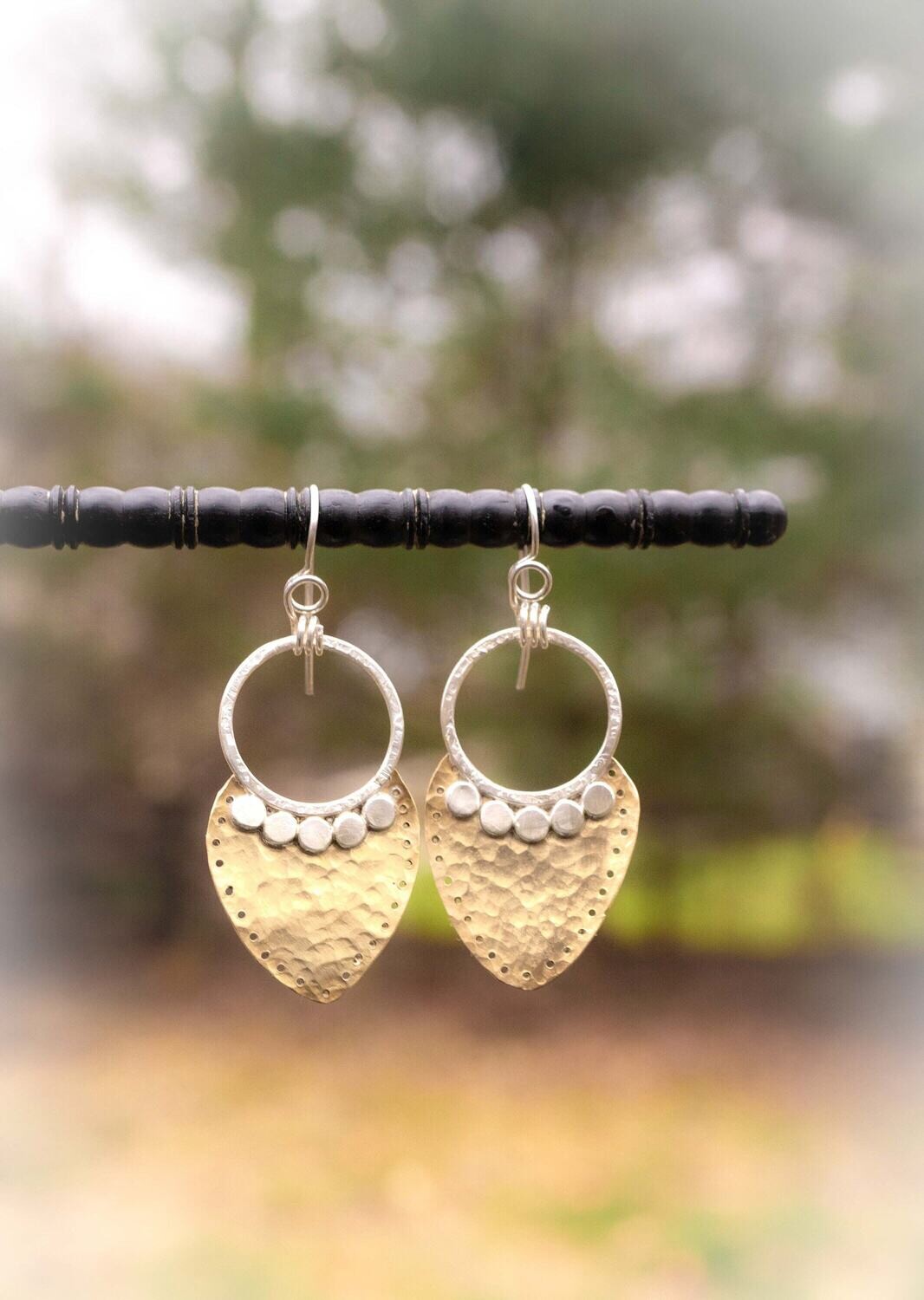 Hammered Brass Earrings | Mixed Metal Earrings