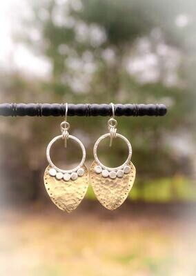 Hammered Brass Earrings | Mixed Metal Earrings