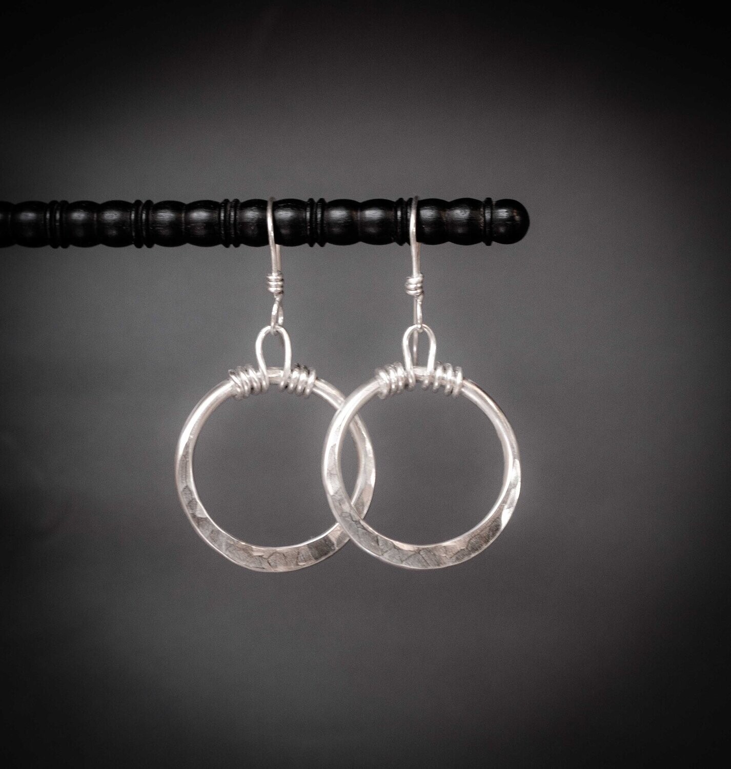 Wire Wrapped Hoop Earrings | Hammered Silver Hoop Earrings