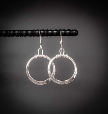 Wire Wrapped Hoop Earrings | Hammered Silver Hoop Earrings