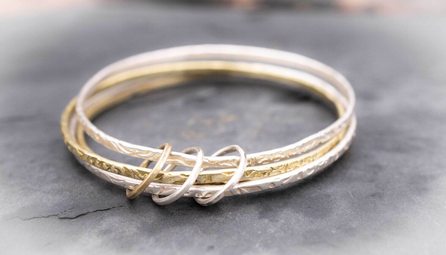 Bangle Bracelet Set, Stacking Bangles, Silver Gold Bracelet