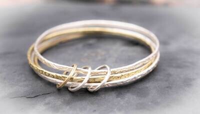 Bangle Bracelet Set, Stacking Bangles, Silver Gold Bracelet