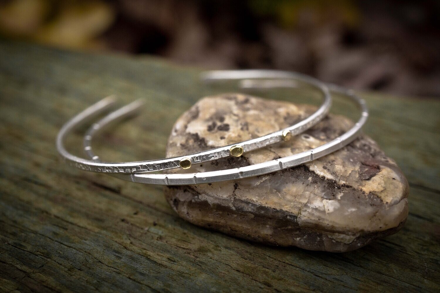 Thin Silver Cuff Bracelets, set of two