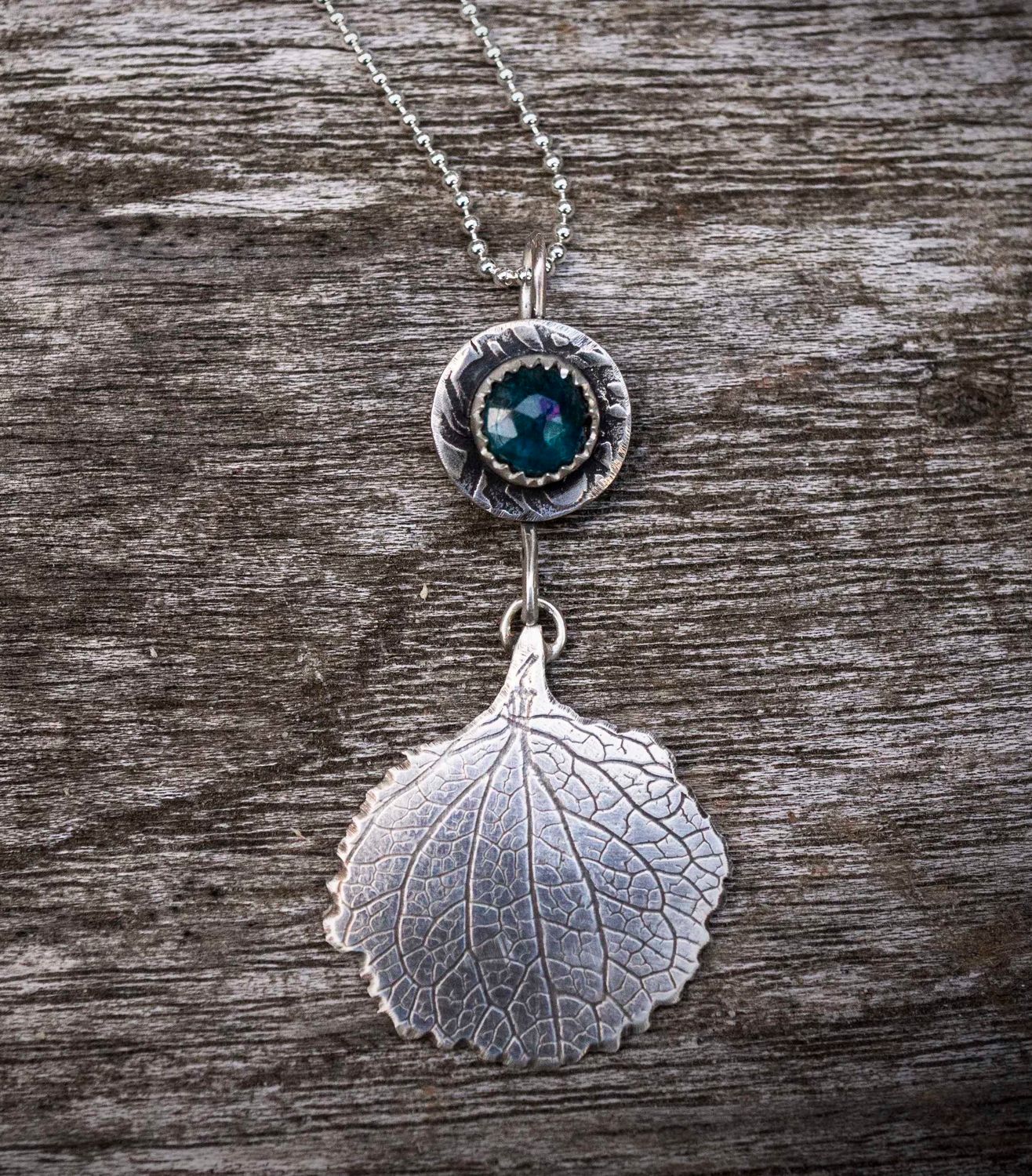 Blue Kyanite Pendant | Silver Leaf Necklace