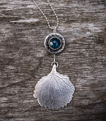 Blue Kyanite Pendant | Silver Leaf Necklace
