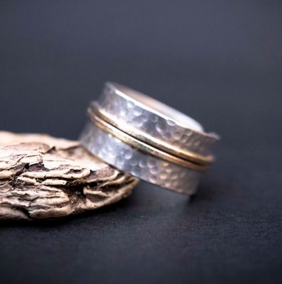 Open Silver Ring Band with Jewelers Brass