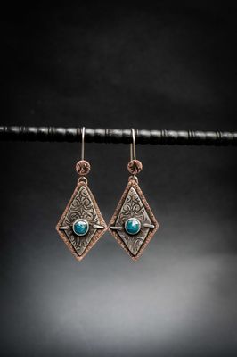 Kyanite Dangle Earrings Mixed Metal, Copper Dangle Earrings