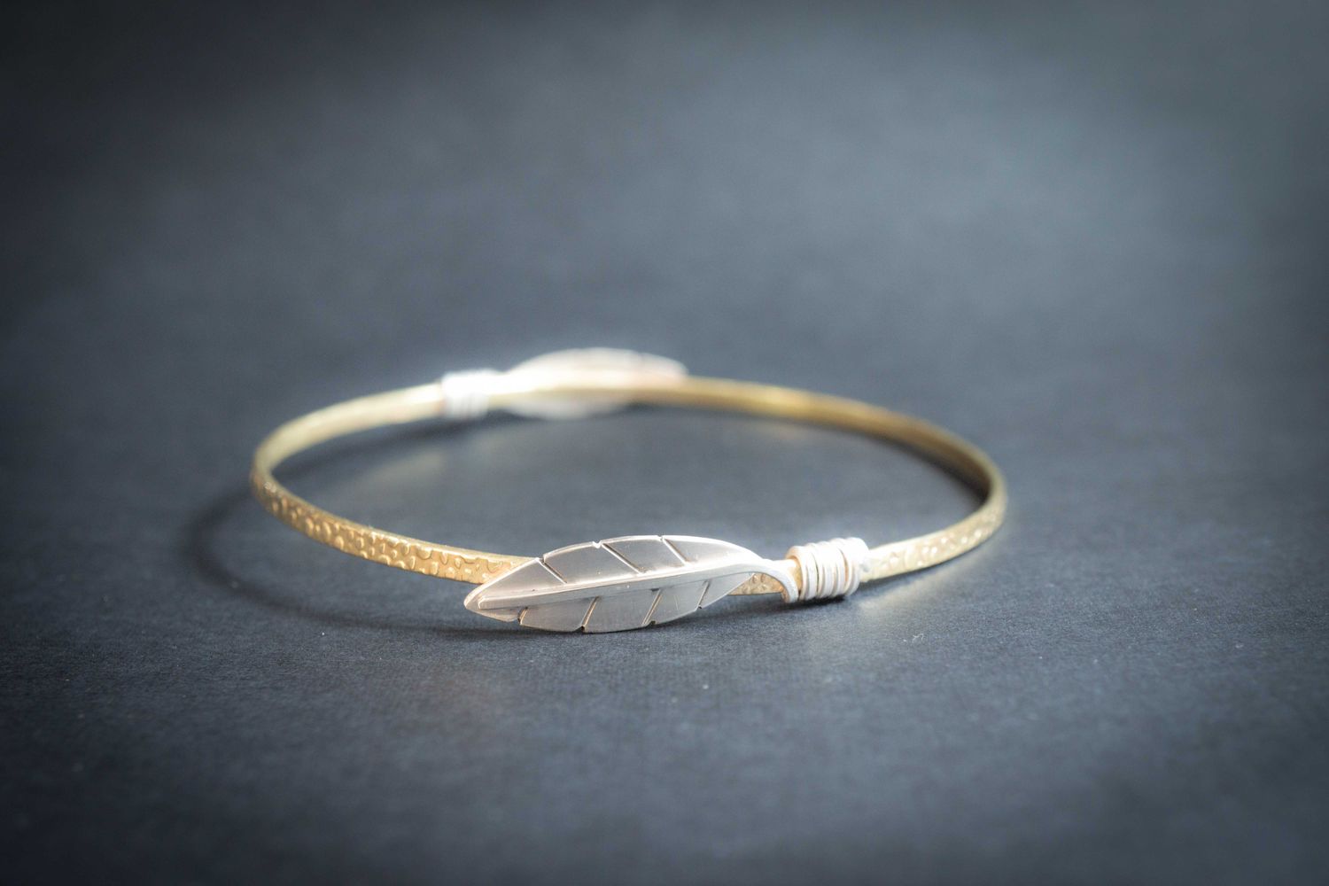 Leaf Bracelet, Mixed Metal Bangle, Stacking Bangle