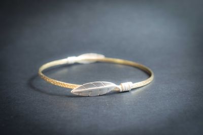 Leaf Bracelet, Mixed Metal Bangle, Stacking Bangle