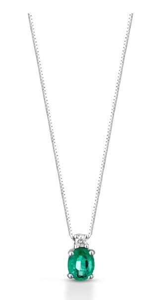 Clesi Gioielli Collana in oro bianco con Smeraldo e Diamante
