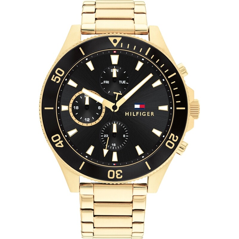 TOMMY HILFIGER OROLOGIO LARSON MULTIFUNZIONE 46mm BLACK CON BRC GOLD