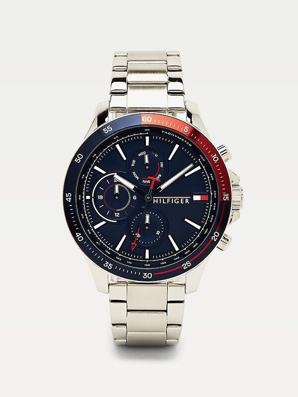 TOMMY HILFIGER OROLOGIO BANK MULTIFUNZIONE BLU NAVY  BRC SILVER
