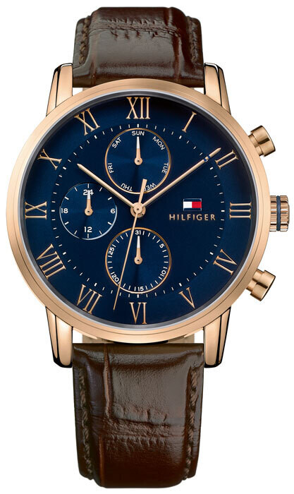TOMMY HILFIGER OROLOGIO KANE MULTIFUNZIONE BLU CINTURINO DI PELLE MARRONE