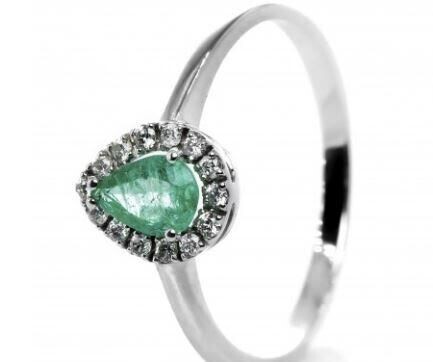 Bibigì anello in oro bianco 18 kt con smeraldo e diamanti taglio brillante