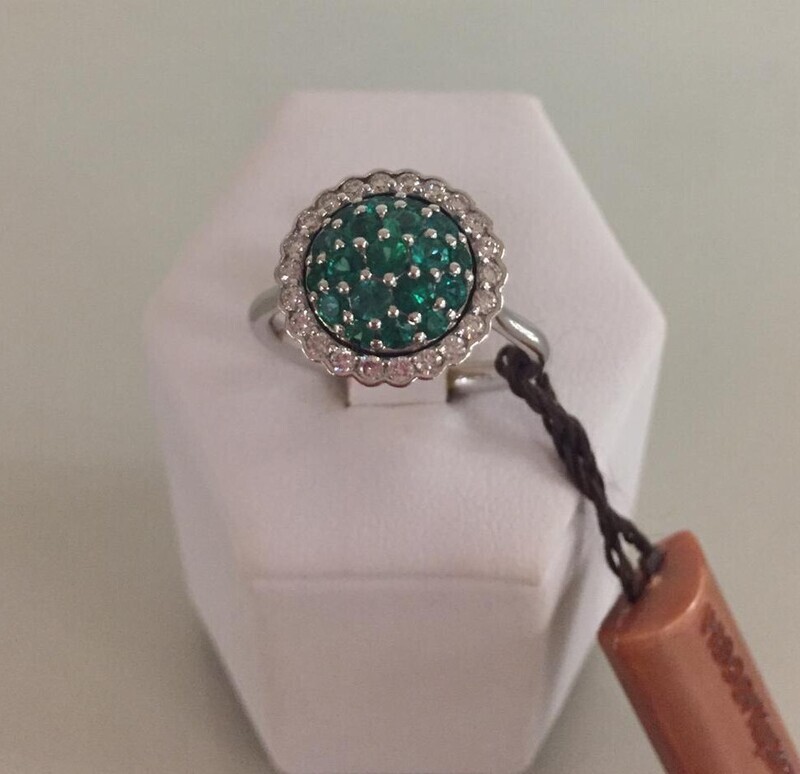 VISCONTI ANELLO IN ORO BIANCO 18 KT CON DIAMANTI E SMERALDI VISCONTI ANELLO IN ORO BIANCO 18 KT CON DIAMANTI E SMERALDI
