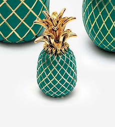 Sequenze scultura ananas smeraldo e oro H. 15 cm